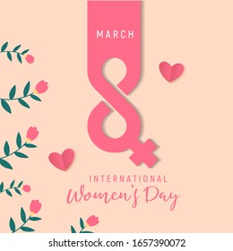 Happy Women's Day Typographical Design Elements. International women's day icon. Minimalistic design for international women's day concept.Vector illustration with silhouette women. 