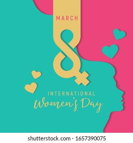 Happy Women's Day Typographical Design Elements. International women's day icon. Minimalistic design for international women's day concept.Vector illustration with silhouette women. 