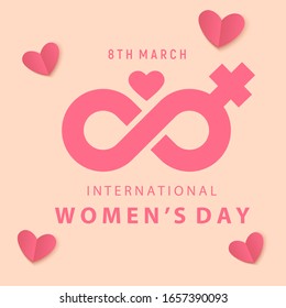 Happy Women's Day Typographical Design Elements. International women's day icon. Minimalistic design for international women's day concept.Vector illustration with silhouette women. 