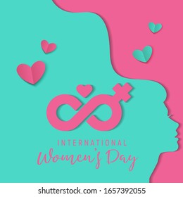 Happy Women's Day Typographical Design Elements. International women's day icon. Minimalistic design for international women's day concept.Vector illustration with silhouette women. 