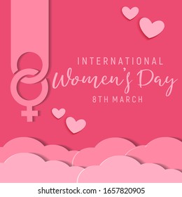 Happy Women's Day Typographical Design Elements. International women's day icon. Minimalistic design for international women's day concept.Vector illustration with silhouette women. 3d design.