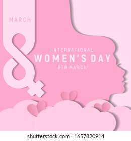 Happy Women's Day Typographical Design Elements. International women's day icon. Minimalistic design for international women's day concept.Vector illustration with silhouette women. 3d design.