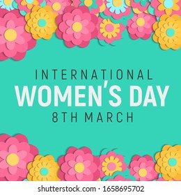 Happy Women's Day Typographical Design Elements. International women's day icon. Minimalistic design for international women's day concept.Vector illustration with silhouette women. 3d design.