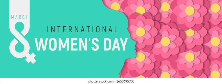 Happy Women's Day Typographical Design Elements. International women's day icon. Minimalistic design for international women's day concept.Vector illustration with silhouette women. 3d design.