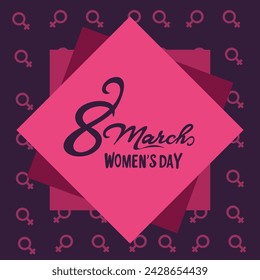 Happy Women's Day Typographical Design Elements. International women's day icon. Minimalistic design for international women's day concept.Vector illustration with squares and female sign pattern 