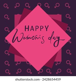 Happy Women's Day Typographical Design Elements. International women's day icon. Minimalistic design for international women's day concept.Vector illustration with squares and female sign pattern 