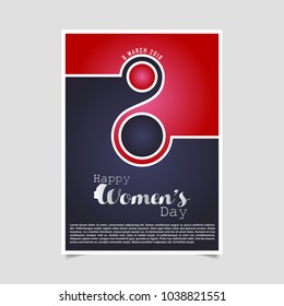 Happy Women's day typography with blue and red background