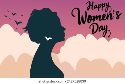Happy Women's Day Typography Design, Vector illustration with silhouette women.