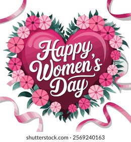 Happy women's day typography with heart shape vector art and illustration.