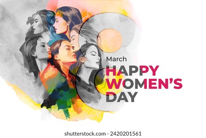 Happy Women's Day Vector Background Design with Watercolor Art