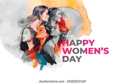 Happy Women's Day Vector Background Design with Watercolor Art