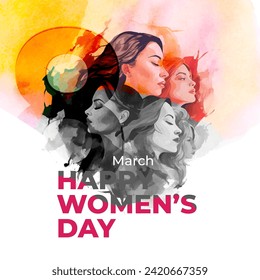 Happy Women's Day Vector Background with Watercolor Art