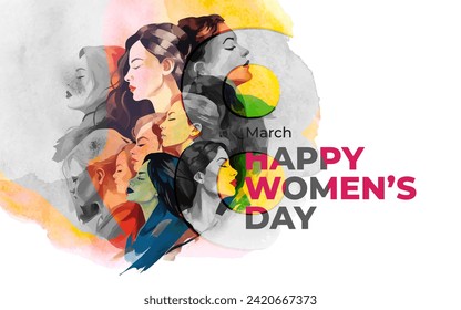 Happy Women's Day Vector Background Design with Watercolor Art