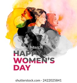 Happy Women's Day Vector Background Designwith Watercolor Art