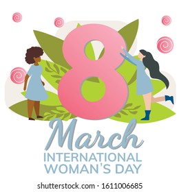 Happy Women's Day vector banner template. 8 March concept with copyspace. 