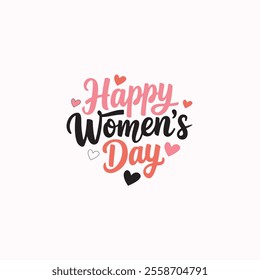 Happy Women's day vector calligraphy typography with pink, black and brown color and heart