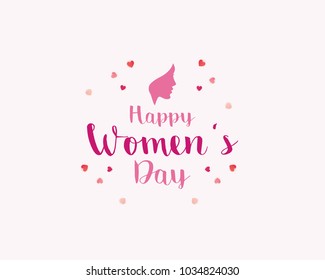 Happy Women's Day vector Card to 8 March in pink color typography. beautiful woman with heart shape illustration.