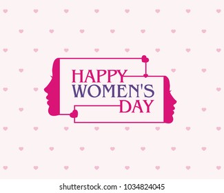 Happy Women's Day vector Card to 8 March in pink color typography. beautiful woman with heart shape illustration.