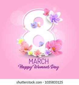 happy womens day vector illustration with decorative flower and text 8 march beautiful moment