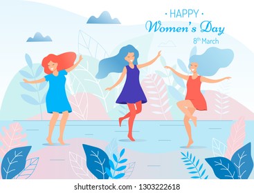 Happy women's day vector illustration. Beautiful dancing women.