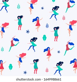 Happy women's day vector illustration. Beautiful dancing women.