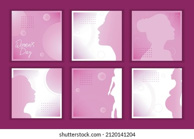 Happy Women's Day vector illustration. Female silhouette vector illustration. Square International women's day illustration for social media post.