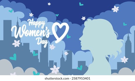 Happy Women's Day Vector Illustration with Female Silhouette and Decorative Elements