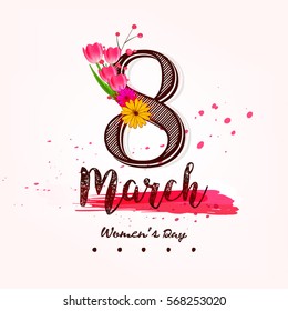 Happy Women's Day, Vector Illustration decorated with flowers, grunge and stylish text.