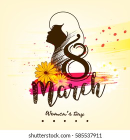 Feliz Día de la Mujer, Ilustración vectorial basada en un colorido fondo grosero con un elegante texto del 8 de marzo y rostro de la mujer.