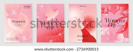 Happy Womens Day vector poster illustration with rose flower background, soft gradient and elegant lettering in pink tones. Romantic design for greeting cards, posters, invitations and packaging.
