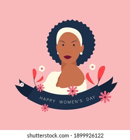 Happy Women's Day vector templates with beautiful black woman. Good to use for card, poster, flyer, etc.
