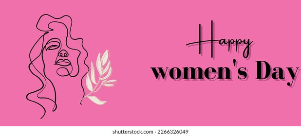 happy women's day vector with the text of women's day in pink color one line art design.