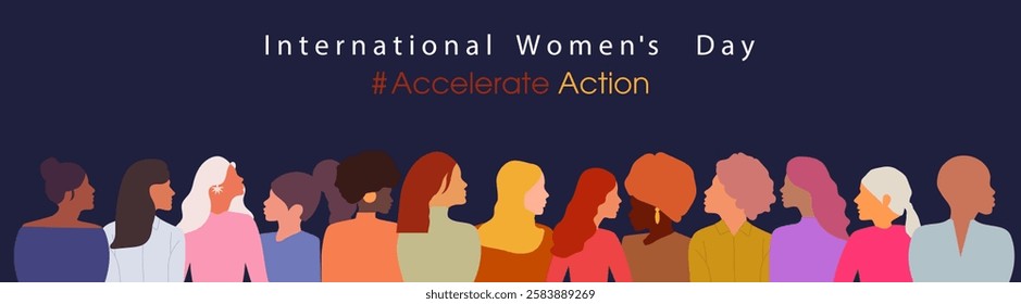 Happy Women's day. Woman silhouette head isolated. March 8, International Women's day card with women. Flat design.