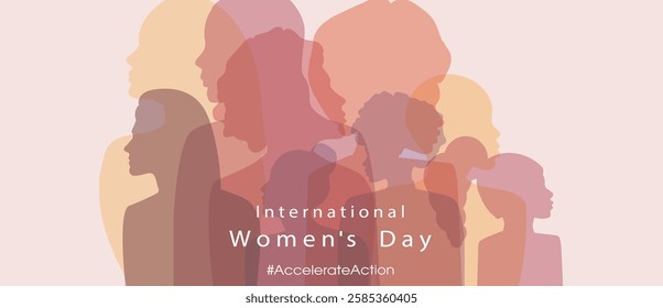 Happy Women's day. Woman silhouette head isolated. March 8, International Women's day card with women. Flat design. The power is in women.