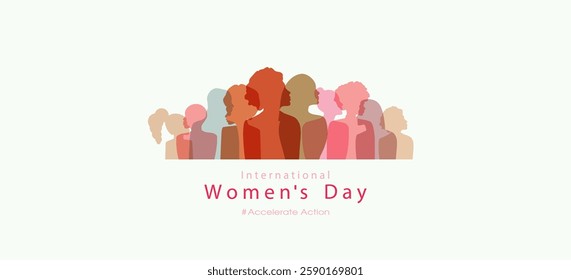 Happy Women's day. Woman silhouette head isolated. March 8, International Women's day card with women. Flat design. The power is in women.