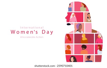 Happy Women's day. Woman silhouette head isolated. March 8, International Women's day card with women. Flat design. The power is in women.