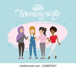 Happy women's day. Women from all over the world vector illustration.