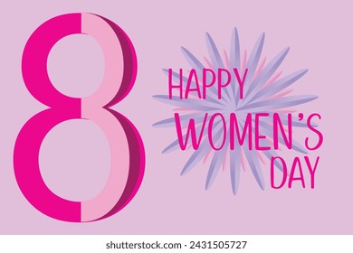 Happy Women's Day.March 8, Happy Womens Day elegant lettering banner. Invitations for the International Women's Day, March 8 with calligraphic text and pink heart on line