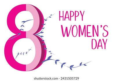 Happy Women's Day.March 8, Happy Womens Day elegant lettering banner. Invitations for the International Women's Day, March 8 with calligraphic text and pink heart on line