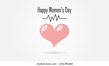 Happy Women's Day,Pink Vector Heart.