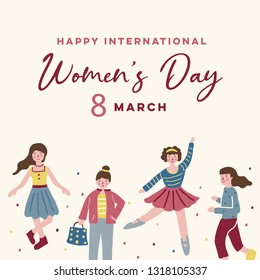 Happy Womens's day greeting card / poster / banner with various figure of women