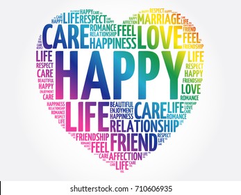 Happy word cloud collage, heart concept background