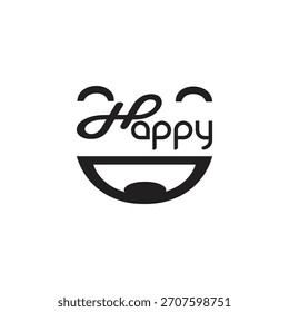 happy word and emoji design vector file black and white