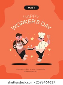 Happy Worker's Day Celebration 
Cute and simple style. Barista, chef