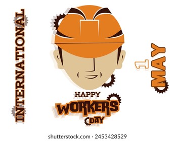 Happy workers day with a yellow helmet labor vector social media poster background design
