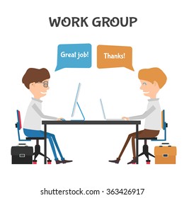 Happy workers praising each other. Vector Illustration