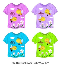 HAPPY WORKING BEES. T-SHIRTS. VECTOR ILLUSTRATION