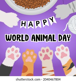 Happy World Animal Day Greeting From Kittens Background Illustration