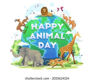 Happy World Animal Day, Wildlife Day, Animals On The Planet, Wildlife Sanctuary. Flat Vector Illustration