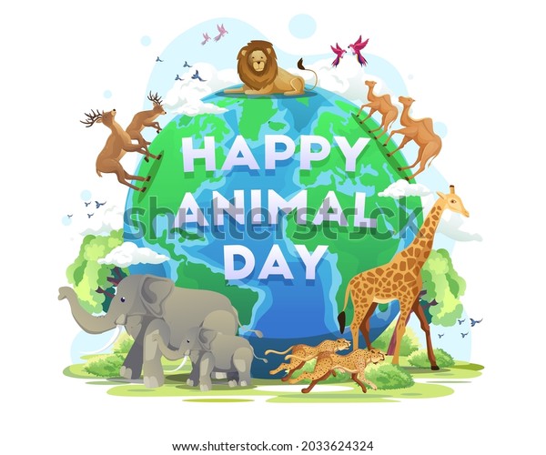 Happy World Animal\
Day, Wildlife Day, Animals on the planet, Wildlife sanctuary. Flat\
Vector Illustration